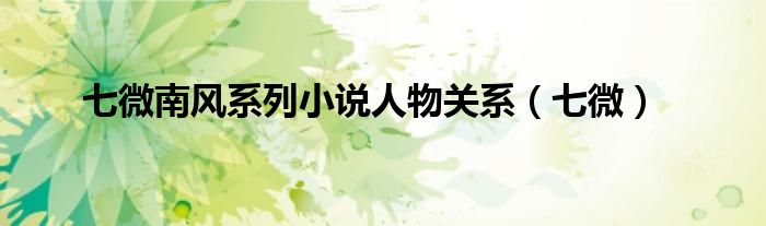 七微南风系列小说人物关系（七微）